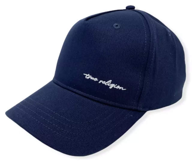 True Religion Men's Script Logo Embroidered Snapback Hat Cap in Ace Blue