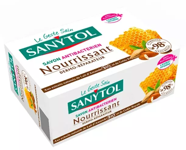 Sanytol Savon solide antibactérien nourrissant Gelée royale et lait d'amande BIO