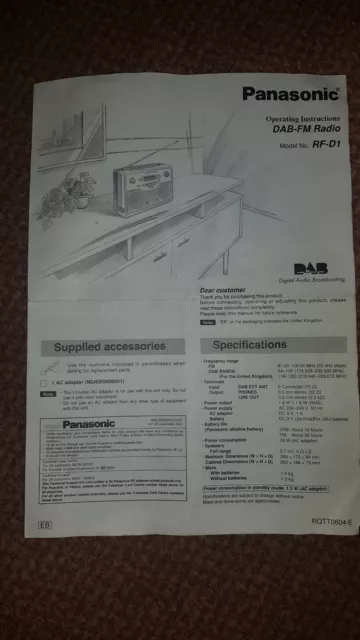 Operating Instructions for Panasonic RF-D1 DAB Radio