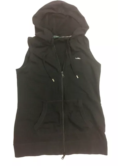 LRL Lauren Ralph Lauren Active Vest Hoodie Womens S Black Double Zippers Pockets