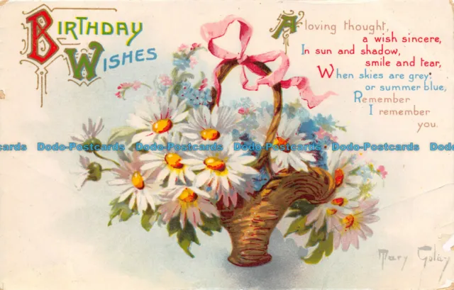 R120495 Greetings. Birthday Wishes. Flowers in Basket. Wildt and Kray. 1911