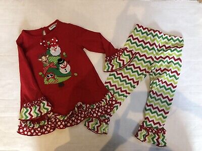 rare, too! outfit set girls 4t Holiday Christmas top pants red green Set Ruffle