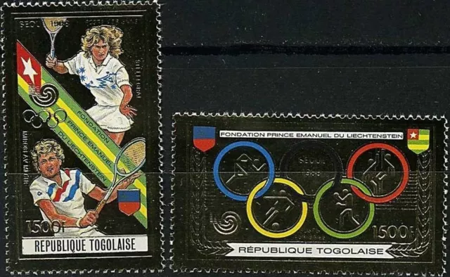 TOGO 1989 2122-23 A 1522A-B Olympics Olympia 1988 Seoul Tennis Steffi Graf GOLD