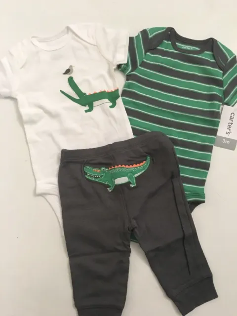Carters Baby Boys Alligator Bodysuits Pants Set Size NB 3 6 9 12 Months Layette