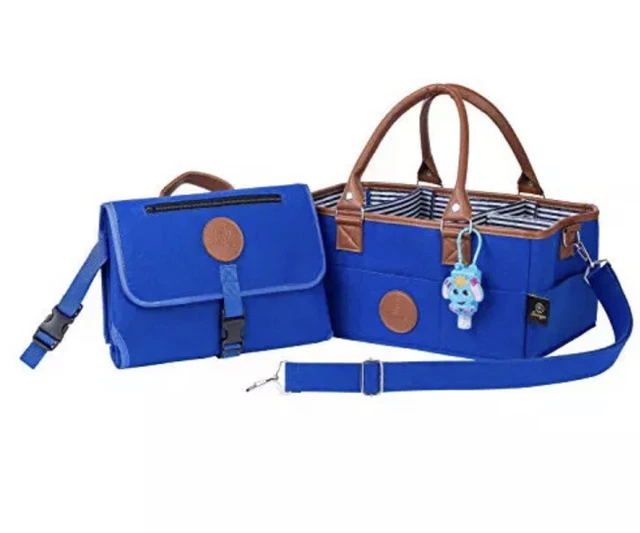 Sarvoza Baby Diaper Caddy Organizer Tote + Portable Changing Pad Set! Blue