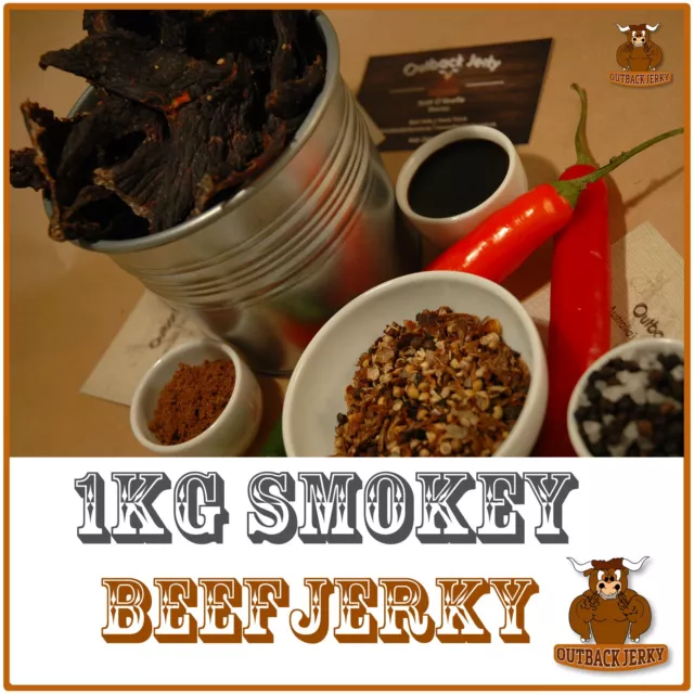 BEEF JERKY SMOKEY 1KG HEALTH FOOD Hi PROTEIN LOW CARB PRESERVATIVE FREE