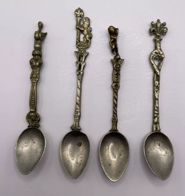 (4) Vintage Italy Stamped Figural Demitasse Spoons Ornate Montagnani Style