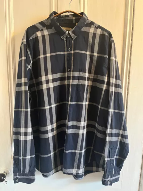 Men’s Burberry Brit Blue Nova Check Button Down Collar Shirt Size Xxl