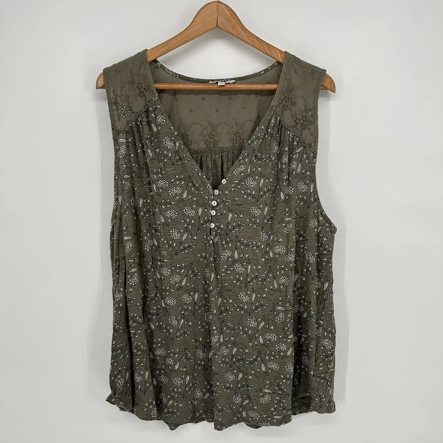 LUCKY BRAND WOMEN'S 2X Green Applique Button Sleeveless Eyelet Top Blouss  NWT $57.35 - PicClick AU