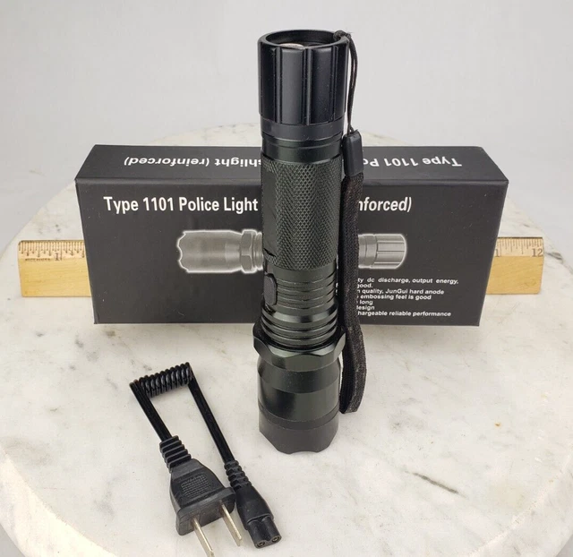 Black 1101 4.9 million V USB Rechargeable LED Police Flashlight