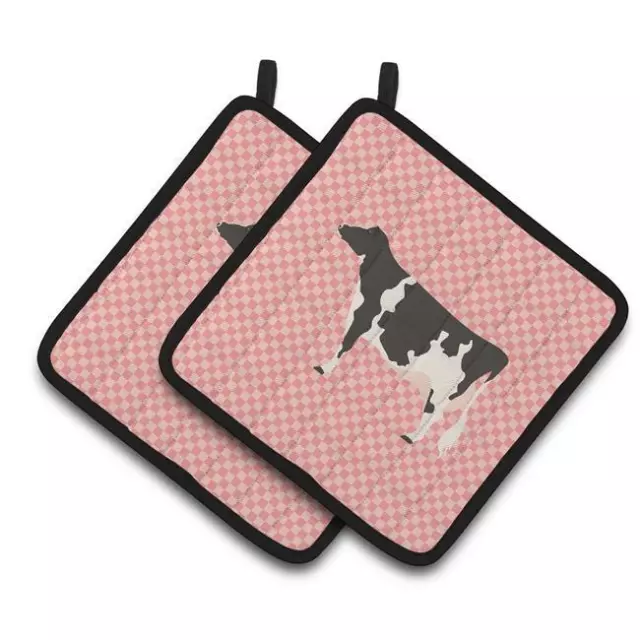 Carolines Treasures BB7822PTHD Holstein Cow Pink Check Pair of Pot Holders