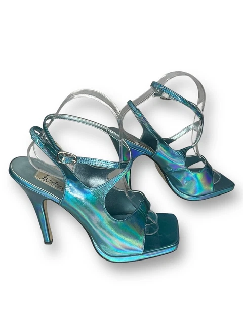 Fredericks of Hollywood Sexy Stilettos Heels Square Toe Holographic Strappy Sz 9