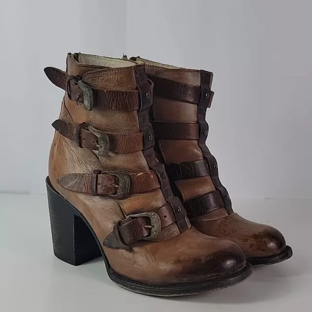 Freebird By Steven Bates Cognac Distressed Ankle Boots Size 8