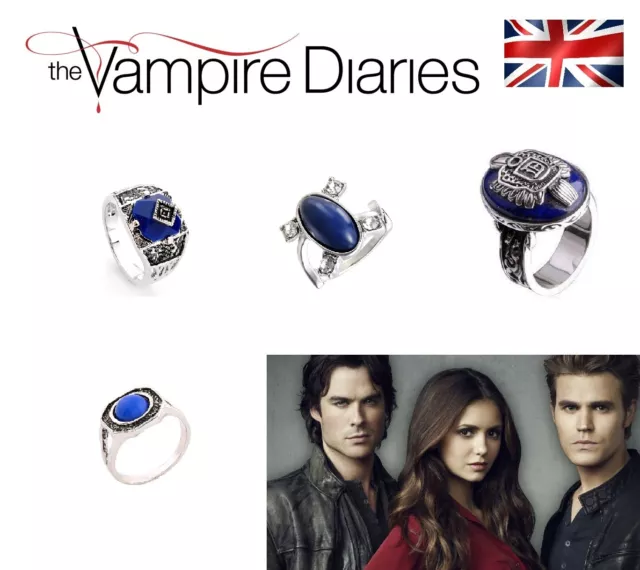 Vampire Diaries Damon Salvatore silver blue stone ring