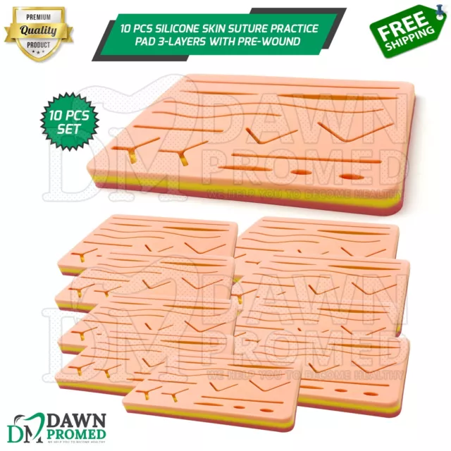 10 Pcs Medical Skin Suture Practice Silicone Pad Wound Simulated Training Kit