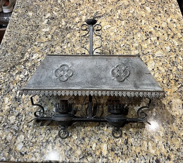 Vintage Double Light Chandelier Bouillotte Hang Fixture Farmhouse Metal Pendant