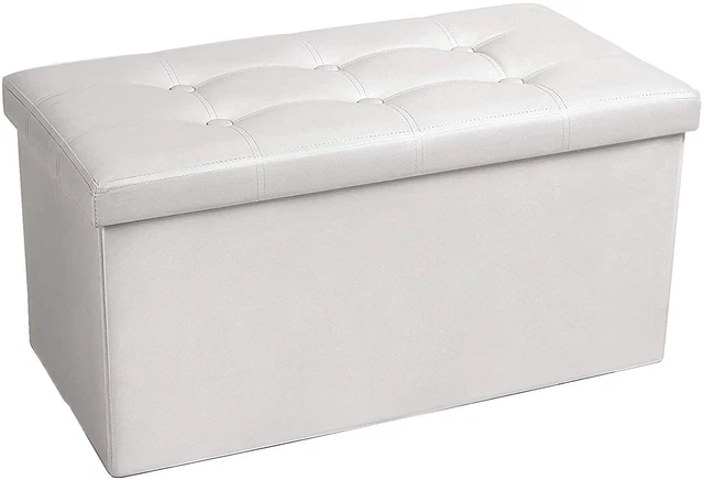 Ottoman Bench with Storage 30X15X15 Inches White Ottoman for Room Folding Leathe