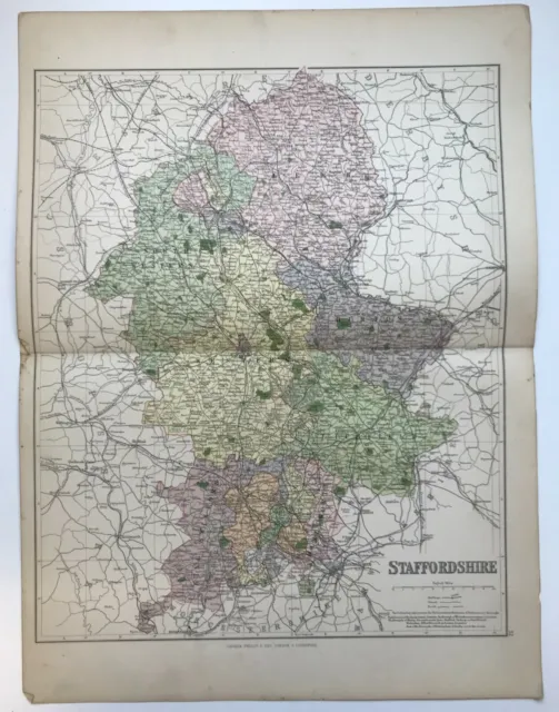 Original Unframed map STAFFORDSHIRE C19th George Philip & Son 19x15" **[24028]