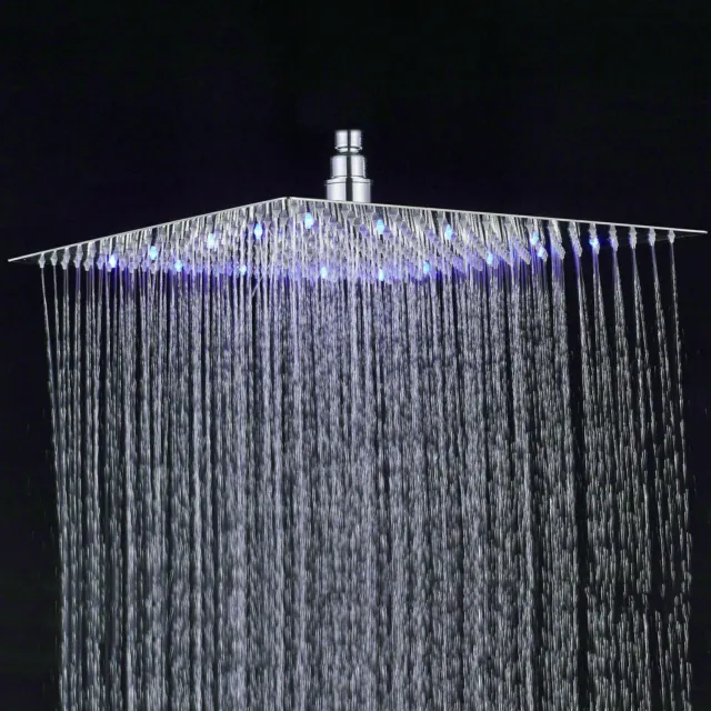 16 in Square LED Rainfall Shower Head High Pressure Brass Overhead Spray Chrome