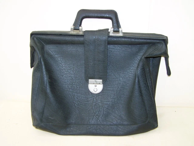 Cartable Vintage En Cuir Noir Des Années 50/60 - Serviette Porte-documents Occasion, Style Rétro Authentique