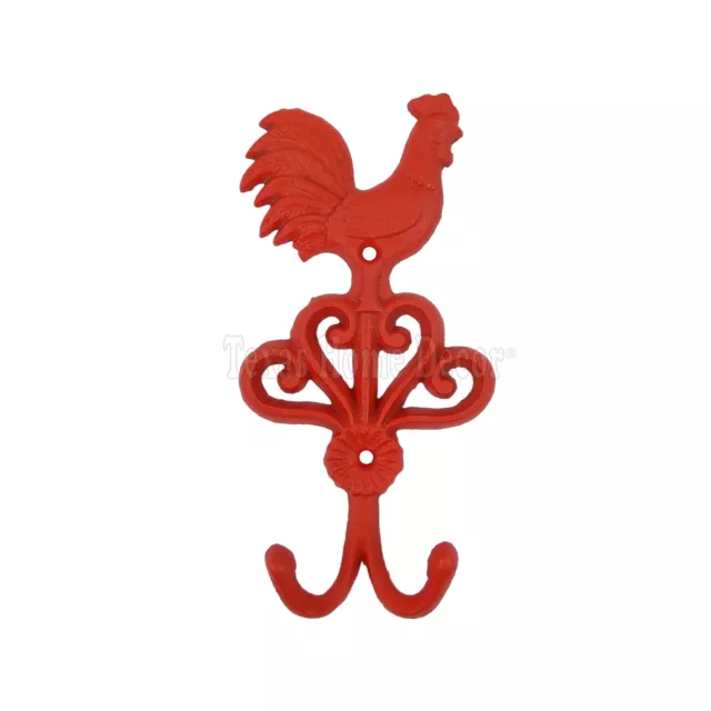Rooster Key Hook Cast Iron Red Towel Coat Hanger Wall Mounted Country Scrolls