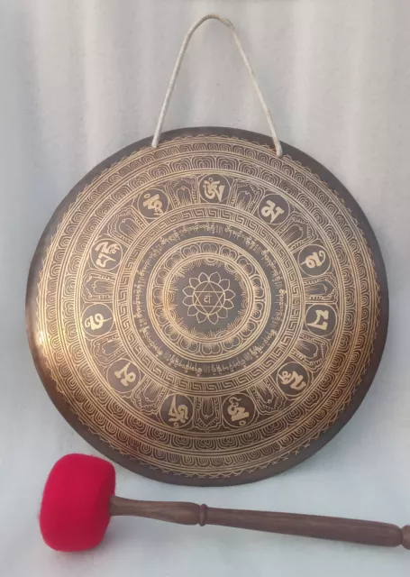 Vollständig handgehämmertes Mantra Mandala Gong für Gebet, Meditation, Yoga, heilendes Reiki