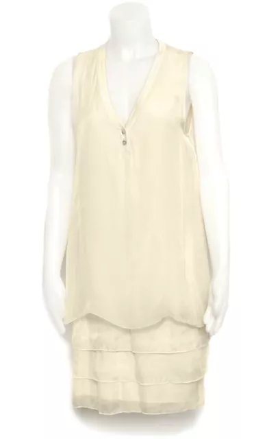Sleeveless Slip On Dress Beige Tiered Silk Chiffon over Knit Luna Luz Sz S