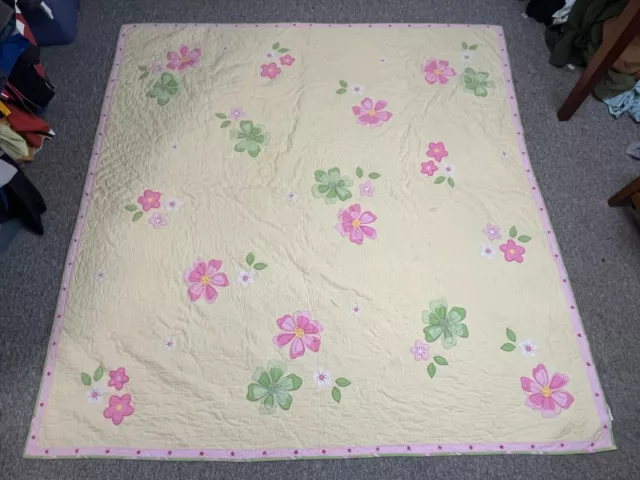 Used Pottery Barn For Kids Yellow & Pink Quilt Conforter Size 85X85