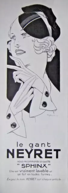 Publicité De Presse 1934 Le Gant Neyret Sphinx Vraiment Lavable - Advertising