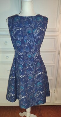 NY&Co Eva Mendes Tapestry Blue Jacquard Lined Womens Dress Sz14 NWT MSRP $79.95
