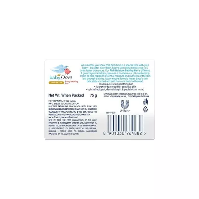 Baby Dove Rich Moisture Bar- Hypoallergenic, No Parabens,75 g (Pack Of 3) 2
