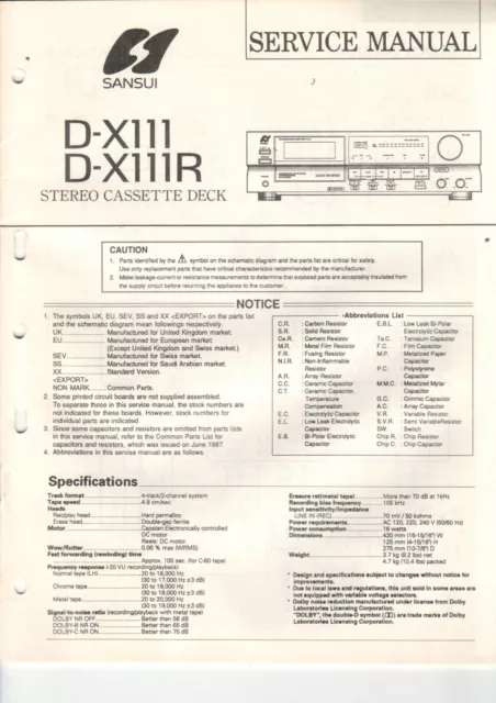 SANSUI - D-X111 R - Service Manual English for Cassette Deck - H-5275