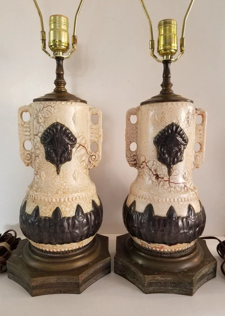 Alienware Tribal Ditmar Urbach Vintage Art Deco Pottery Lamp Pair Czech Ceramic