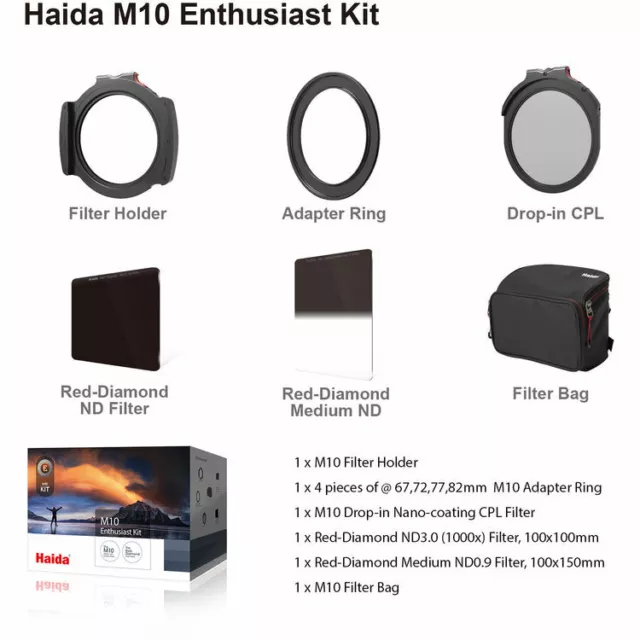 Haida M10 Enthusiast Kit, Filter Holder + Grad ND0.9 + ND3.0 + Ring + CPL + Bag