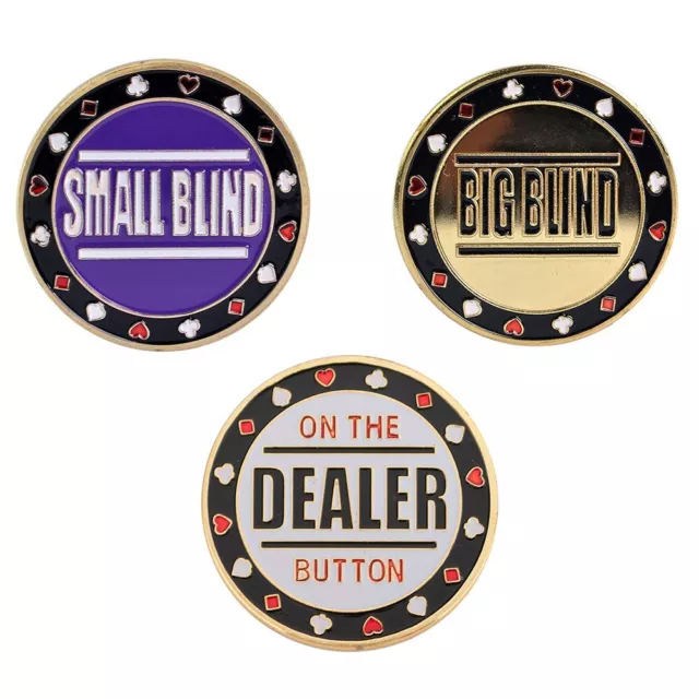 3Pcs Metal Chip Poker Buttons Poker Gifts Small Blind, Big Blind and Dealer Coin