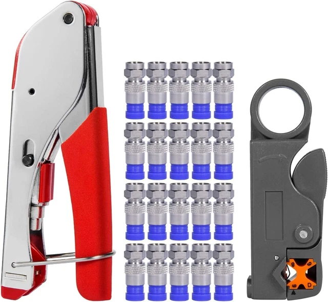 Coax Cable Crimper, Coaxial Compression Tool Kit Wire Stripper with F RG6 RG59 C