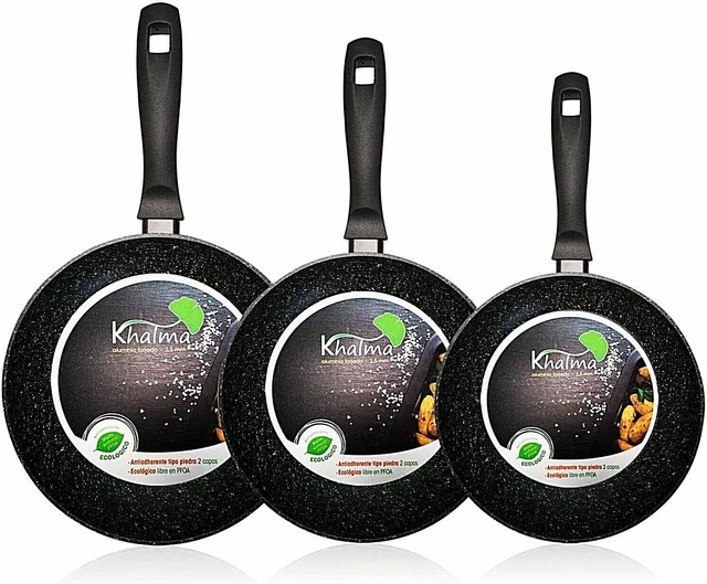 Set de 3 poêles à Induction 18-22-24 cm Aluminium, antiadhésif Pierre écologique