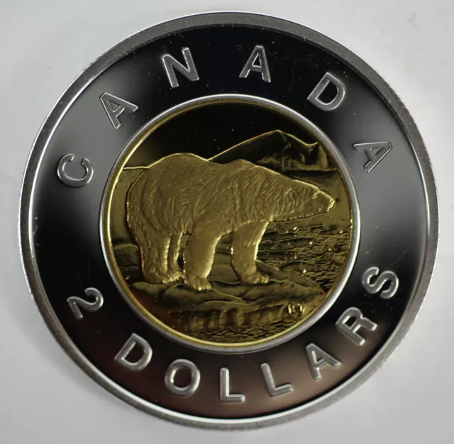 2004 Canada Toonie Proof Silver With Gold Plate Two Dollar Heavy Cameo Coin