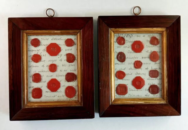 Antique Wax Seal impressions. Victorian framed 1800's & later FREE UK POSTAGE