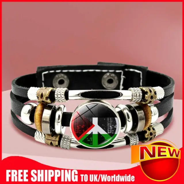 Palestine Flag Leather Bracelet Adjustable 3 Strand for Events Support (7)