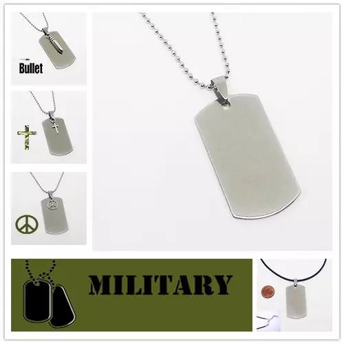 Collana PIASTRINA MILITARE Acciaio inox CATENA + CIONDOLO Argento targhetta Uomo