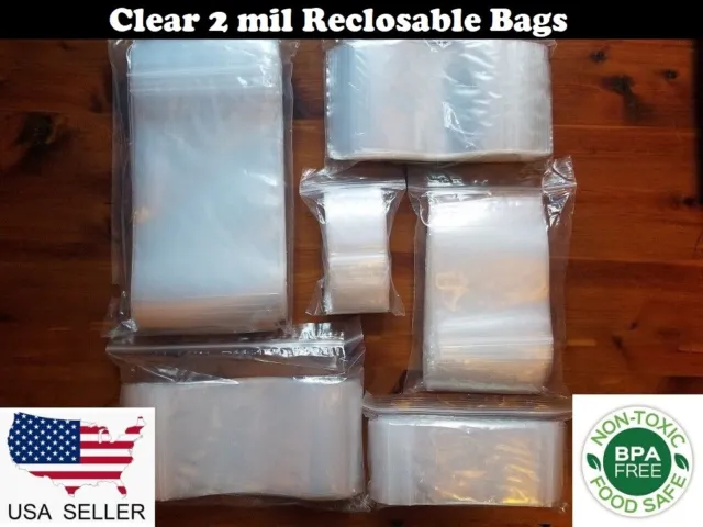 Clear 2 Mil Zip Seal Bags Poly Plastic Reclosable Top Lock Zipper 2Mil Baggies