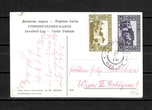 BOSNIA 2h+3h stps photo litho postcard MOSTAR KuK MILITPOST 13/1/1910 to Austria