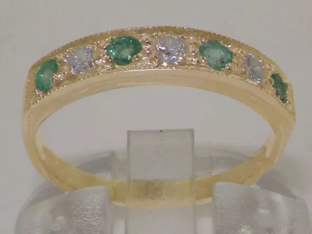 14 Karat massiver Gelbgold Damen 0,18 Karat Diamant & Smaragd Ring