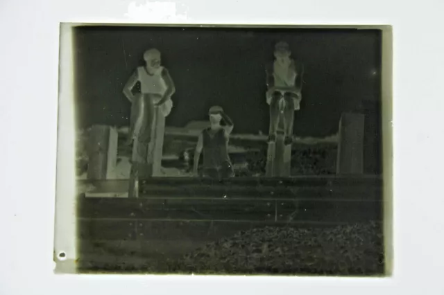 c1930 UK Seaside 3.25x4.2" Glass Plate Negative Black & White Photo VINTAGE 1010