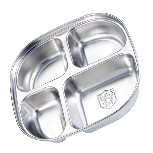 Piatto con divisori in acciaio inox Teerfu: set di 2 vassoi, ideale per campeggio, pranzo e cena per bambini o uso quotidiano 11.1'' Silver