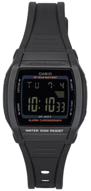 Casio Digital Sports Alarma Cronógrafo Illuminator Luz W-201-1B 50M Reloj Hombre