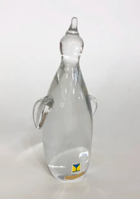 Vintage Maleras Sweden Crystal Art Glass Penguin Paperweight Figurine 5 5/8”