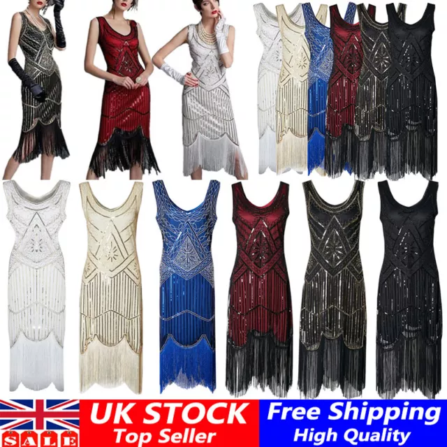 Women 1920's Dress Flapper Great Gatsby Costume Cocktail Party Sequin Fringe UK