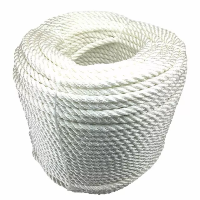 10mm White 3 Strand Nylon Rope, Anchor Boat Mooring Yacht - Select Your Length